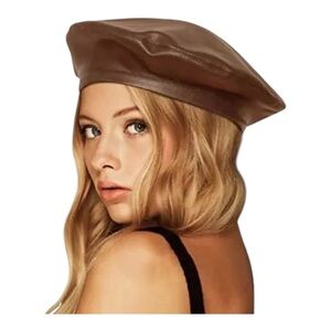 Beret Winter Pu Leather Hat